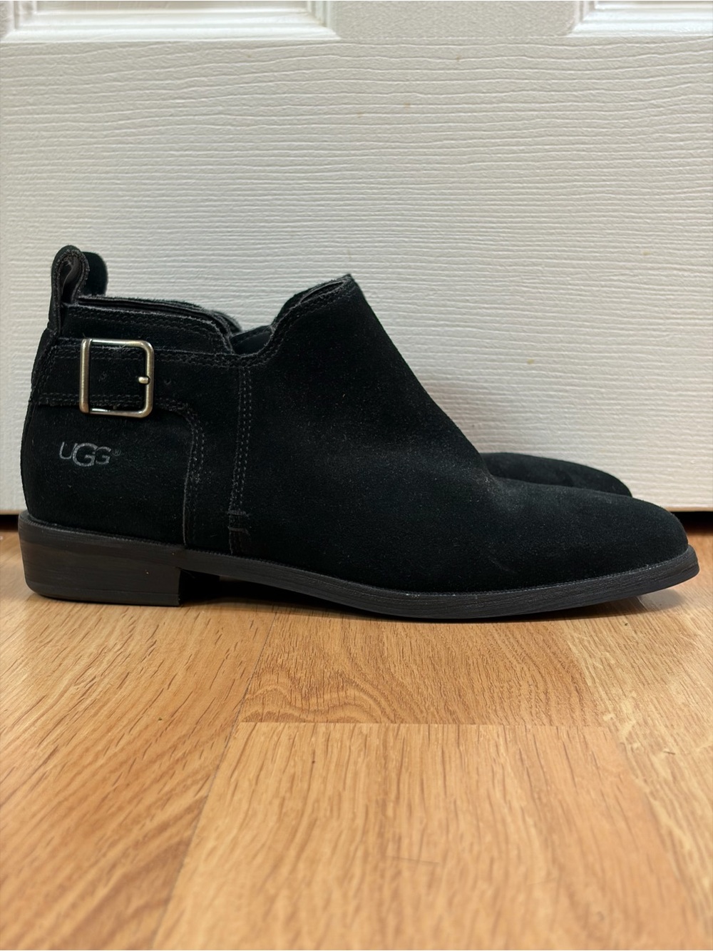 Ugg Black Suede Kelsea Ankle Boots with Side Buckle Size 6